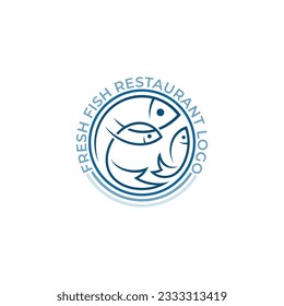 Logotipo de pescado con diseño de línea vectorial, logotipo de restaurante, pescado y círculo