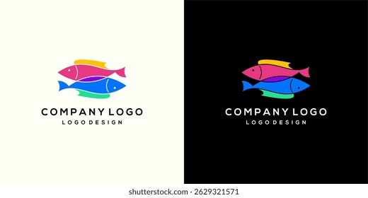 Fish logo with line design vector restaurant logo Colorful fish logo design