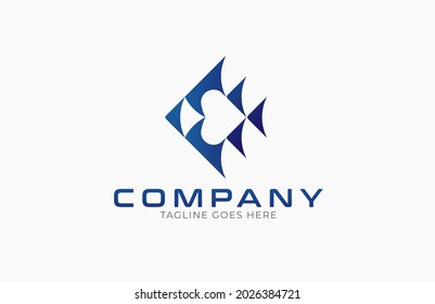 Fish Logo. modern and simple fish with spades inside, Usable for brand and Company Llogos, Flat Design logo Template, Vector Illustration