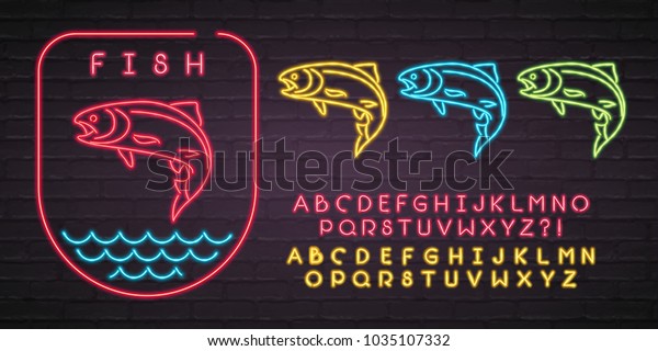 Fish Logo Neon Light Glowing Sign Stock Vector Royalty Free