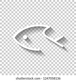 Fish logo, one line icon, linear symbol. White icon with shadow on transparent background