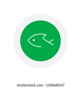 Fish logo, one line icon, linear symbol. Icon in colored circle with gray bold border. Web button, modern flat design