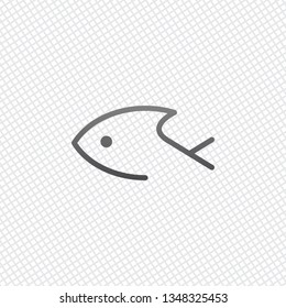 Fish logo, one line icon, linear symbol. On grid background