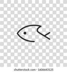 Fish logo, one line icon, linear symbol. Black symbol on transparency grid