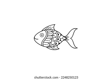 Fish logo with ornament combination in zentangle design style