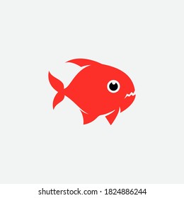 Fish logo piranha red design vector template