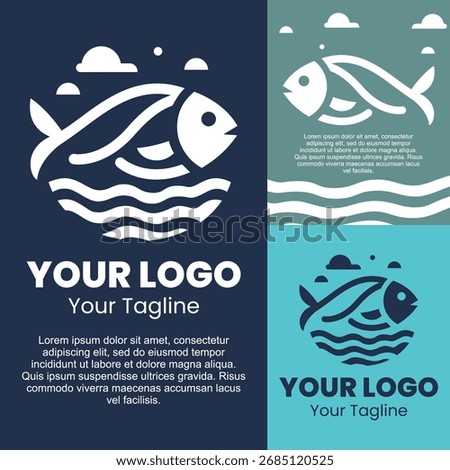 The Fish logo is round, with water waves underneath, the Fish Farm logo

