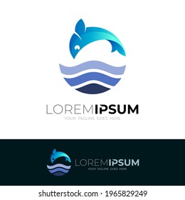 Fish logo and sea design combination, simple flat style