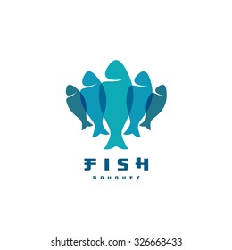 Fish logo. Several vertical shapes with overlay. Food industry symbol.
