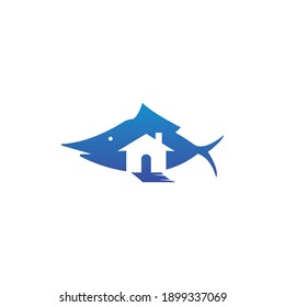 fish logo simple illustration house design vector template