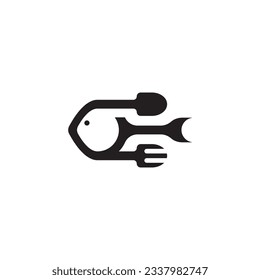 fish logo with spoon and fork, a logo that is simple and easy to remember