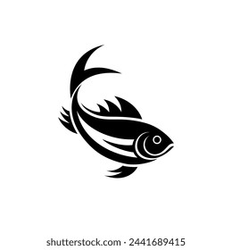 Logo de Fish. Dibujo negro estilizado sobre fondo blanco. Ideal para web, impresión, creación de logotipos y diseño de marca.