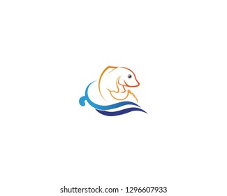 Fish logo template Creative vector symbol of fishing club or online 
