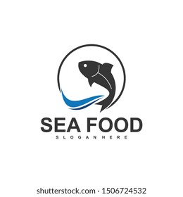 fish logo template, design concept vector, sea food