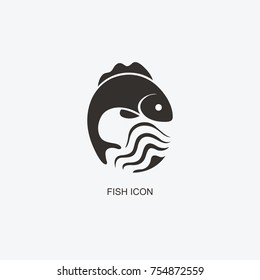 Fish logo template for design. Icon of seafood restaurant. Illustration of graphic flat style