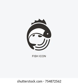 Fish logo template for design. Icon of seafood restaurant. Illustration of graphic flat style