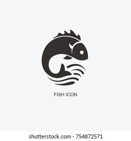 Fish logo template for design. Icon of seafood restaurant. Illustration of graphic flat style