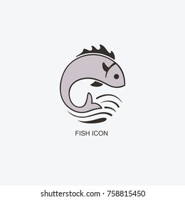 Fish logo template for design. Icon of seafood restaurant. Illustration of graphic flat style