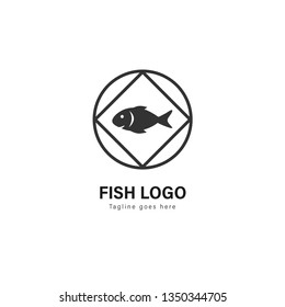 Fish logo template design. Fish logo with modern frame isolated on white background