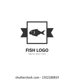 Fish logo template design. Fish logo with modern frame isolated on white background