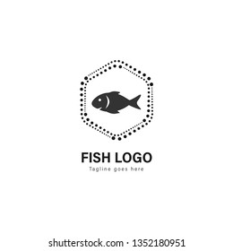 Fish logo template design. Fish logo with modern frame isolated on white background