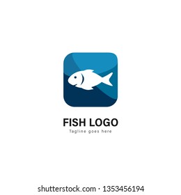 Fish logo template design. Fish logo with modern frame isolated on white background