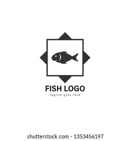 Fish logo template design. Fish logo with modern frame isolated on white background