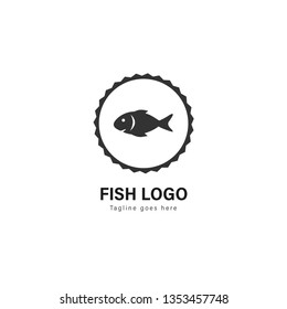 Fish logo template design. Fish logo with modern frame isolated on white background