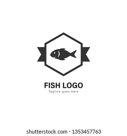 Fish logo template design. Fish logo with modern frame isolated on white background