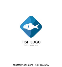 Fish logo template design. Fish logo with modern frame isolated on white background