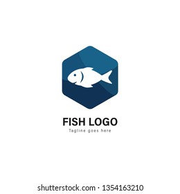 Fish logo template design. Fish logo with modern frame isolated on white background