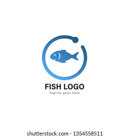 Fish logo template design. Fish logo with modern frame isolated on white background