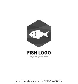 Fish logo template design. Fish logo with modern frame isolated on white background