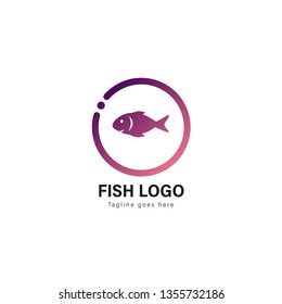 Fish logo template design. Fish logo with modern frame isolated on white background