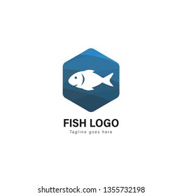 Fish logo template design. Fish logo with modern frame isolated on white background
