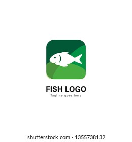 Fish logo template design. Fish logo with modern frame isolated on white background