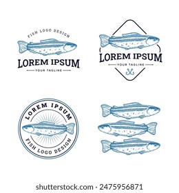 Plantilla con logo de Fish. Icono de Vector de ilustración de pez