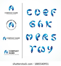 fish logo template with letter concept