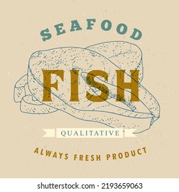 Fish logo template on a craft background. Fish label for the menu of fish restaurants, markets and shops. Vintage vector illustration in the style of an old engraving.