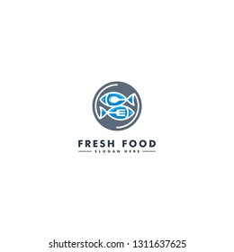 Fish logo template, seafood icon design - vector