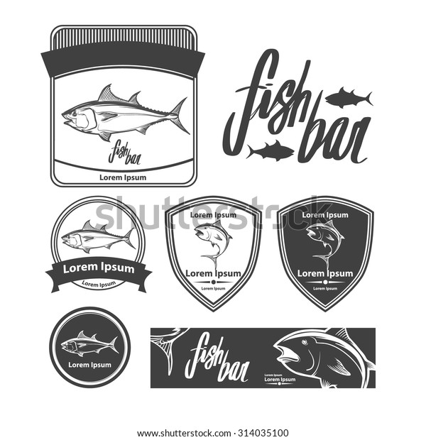 fish logo template, simple illustration,\
fishing concept, tuna, design elements,\
label