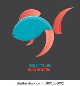 Fish logo template for your badge or symbol design. Made of golden ratio circles. Flat and solid vector illustration.