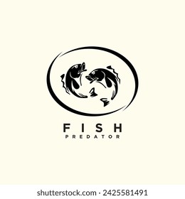 Fish logo with unique character concept and business card design premium vector