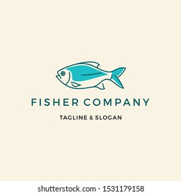 Fish logo vector icon illustration line outline monoline