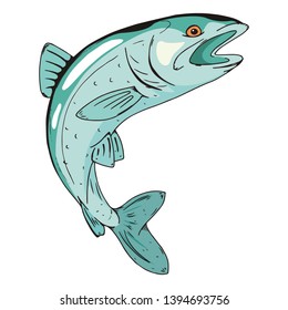 Fish logo. Vector illustration of a fish for food. Hand drawn cartoon fish icon.