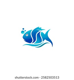 Fish logo with water design combination, blue color, animal logos