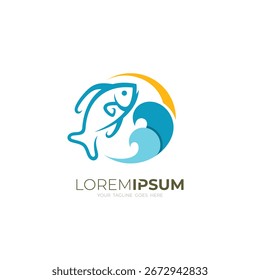 Fish logo and water wave design combination, sea and ocean