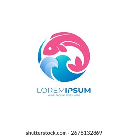 Logotipo del pez y logotipos del diseño de la onda del agua, mar y Plantilla del océano