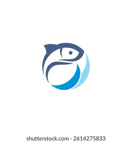 fish logo with water wave elements in flat design