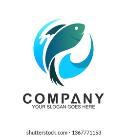 fish logo with wave,fishing vector logo
